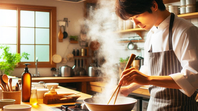 koki sedang memasak